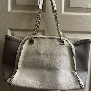 Jessica Simpson white/gray patent leather purse large size, great for notepads
